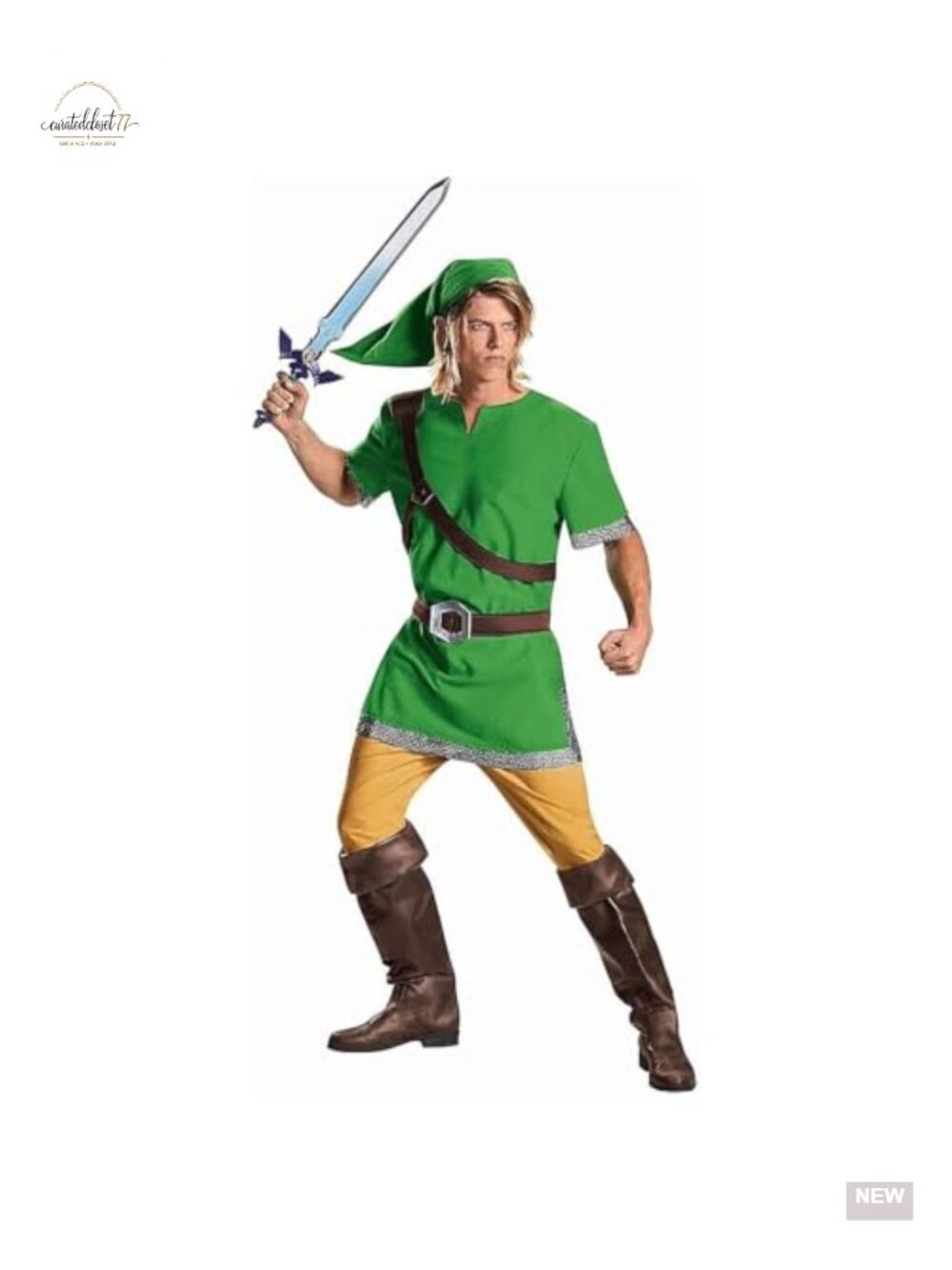Men's Link Classic Costume Tunic Belt Hat Halloween Cosplay Set